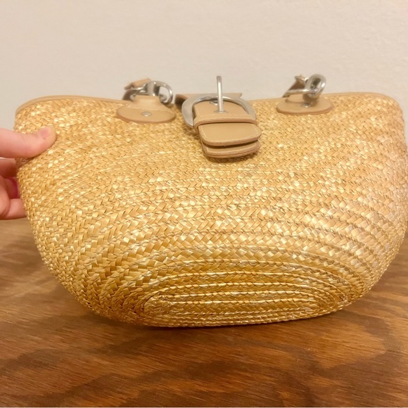 NWOT St. John’s Bay Tan Straw Satchel Summer Tote with Beige Trim - Picture 12 of 13
